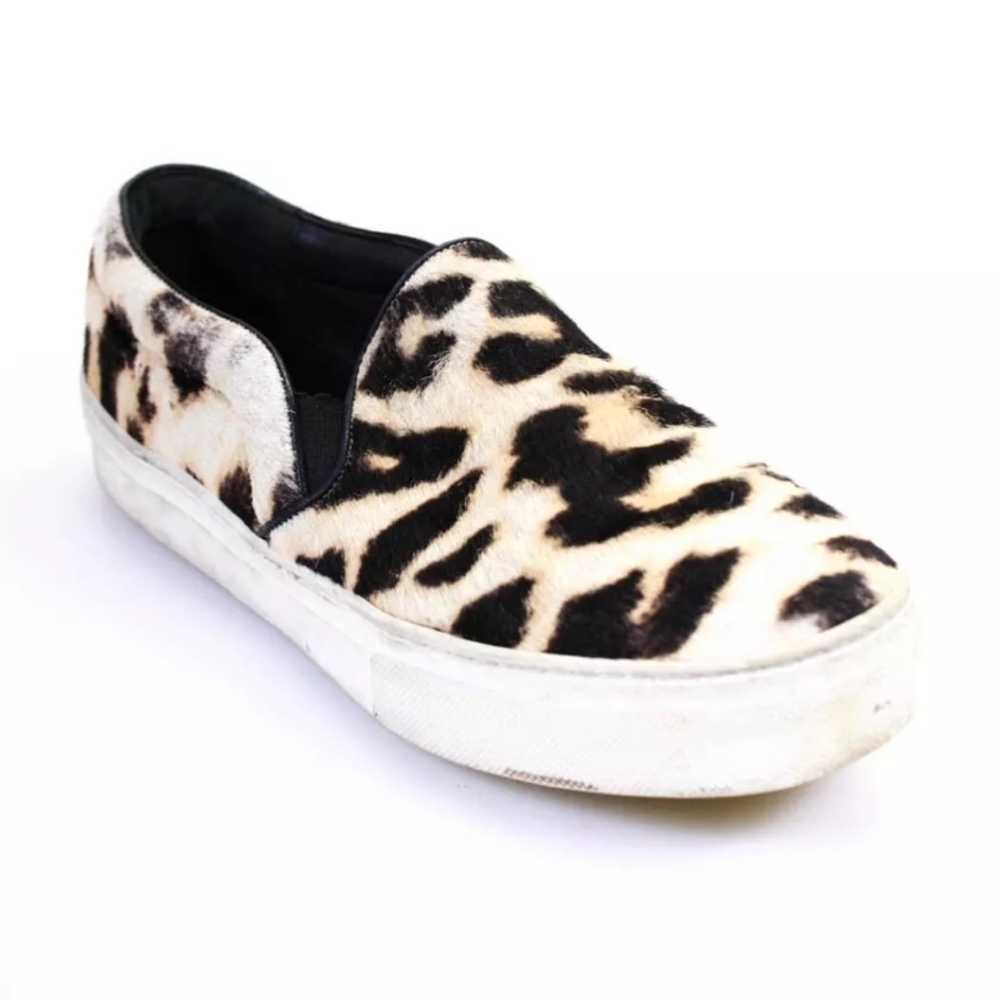 Celine Womens Ponyhair Cheetah Print Slip On Sneakers Beige Black 7.5US 37.5EU